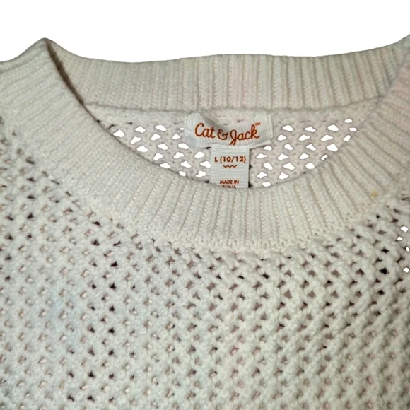 2/$20 Cat & Jack white waffle sweater size large 10/12 - Picture 2 of 2
